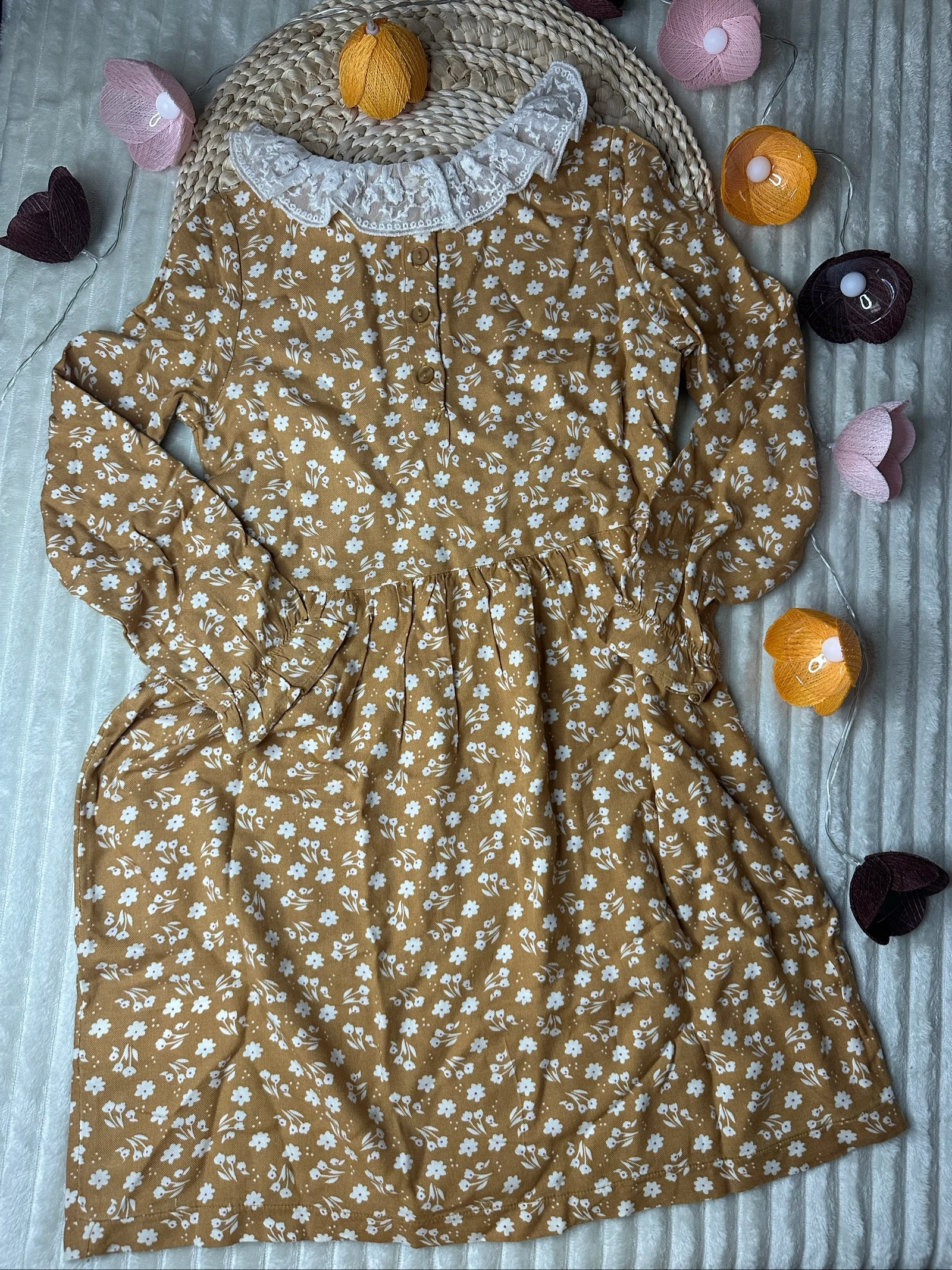 Vestido de Mangas Longas Kiabi 8 anos Amarelo Mostarda e Branco – photo 6